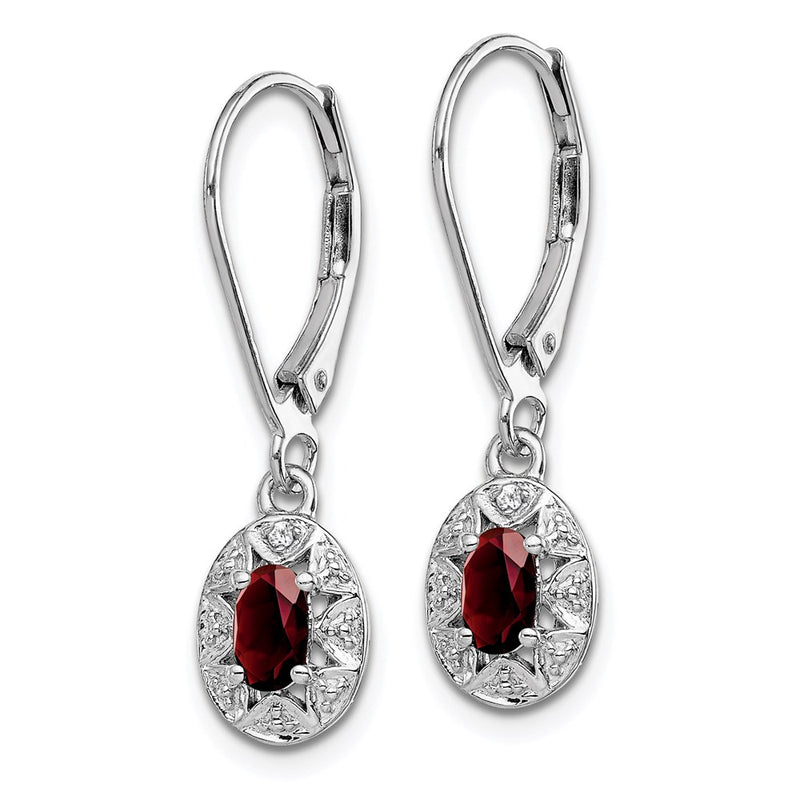 Sterling Silver Rhodium-Plated Diam. & Garnet Earrings
