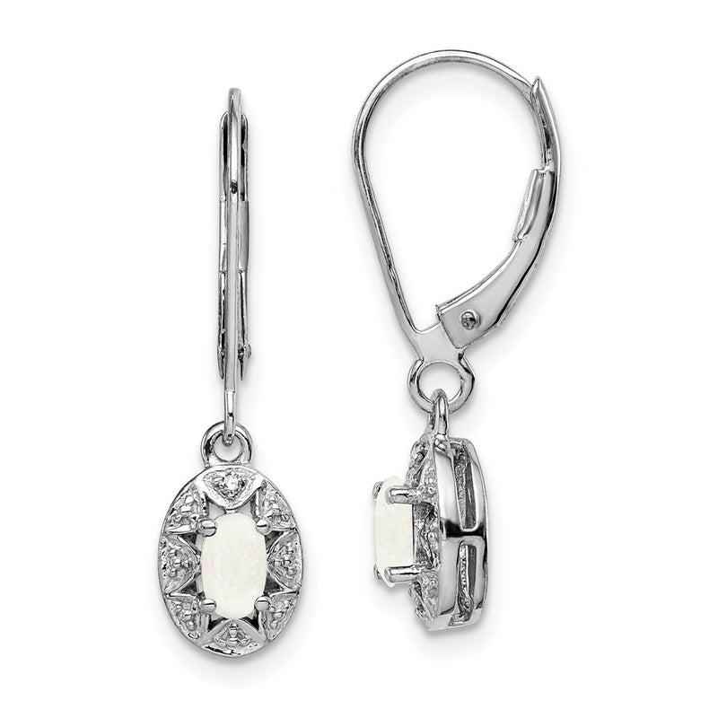 Sterling Silver Rhodium-Plated Diam. & Created Opal Earrings