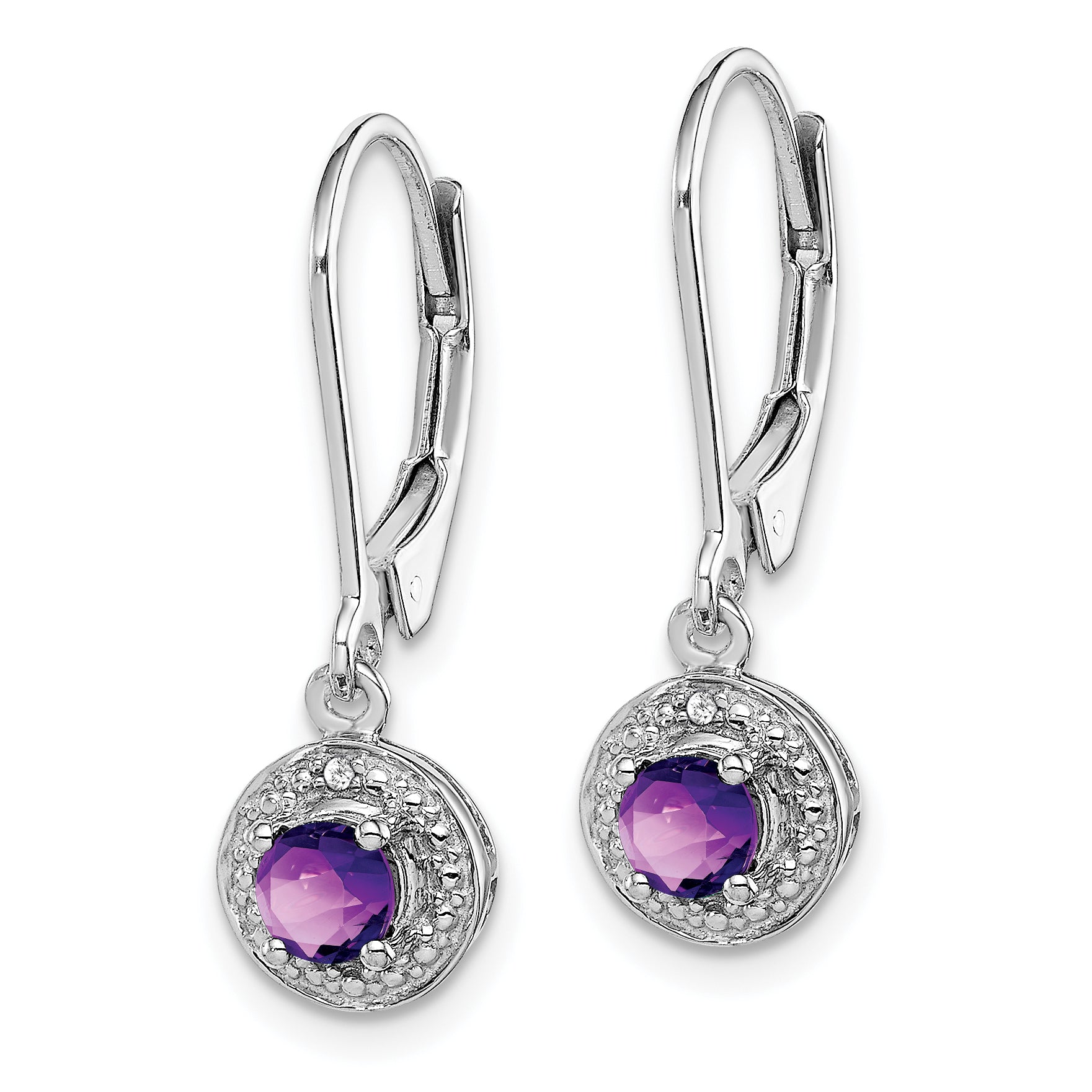 Sterling Silver Rhodium-Plated Diam. & Amethyst Earrings