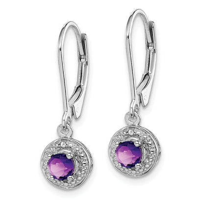 Sterling Silver Rhodium-Plated Diam. & Amethyst Earrings