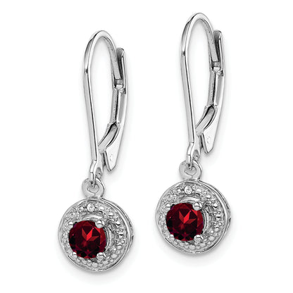 Sterling Silver Rhodium-Plated Diam. & Garnet Earrings