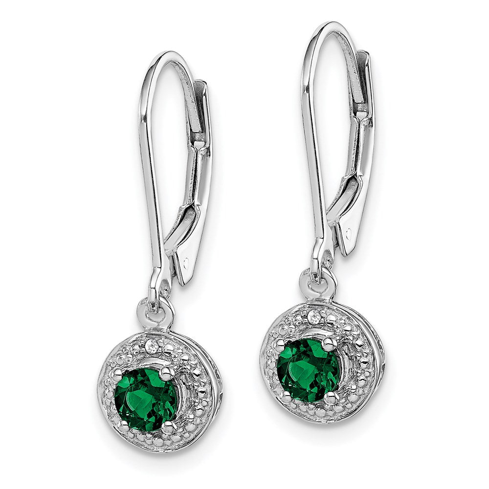 Sterling Silver Rhodium-Plated Diam. & Created Emerald Earrings