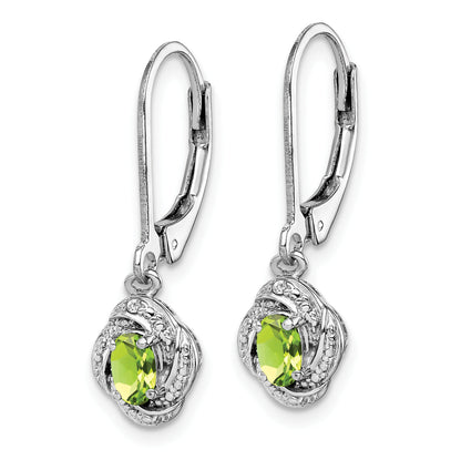Sterling Silver Rhodium-Plated Diam. & Peridot Earrings