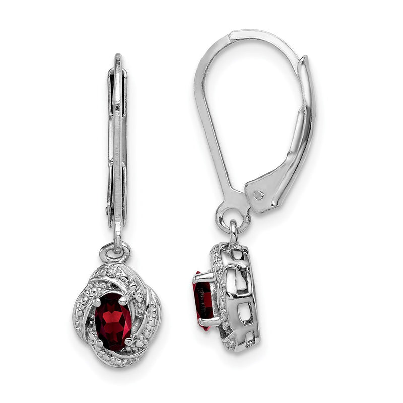 Sterling Silver Rhodium-Plated Diam. & Garnet Earrings