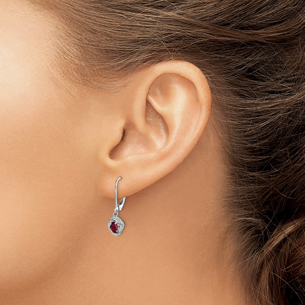 Sterling Silver Rhodium-Plated Diam. & Created Ruby Earrings