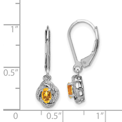 Sterling Silver Rhodium-Plated Diam. & Citrine Earrings