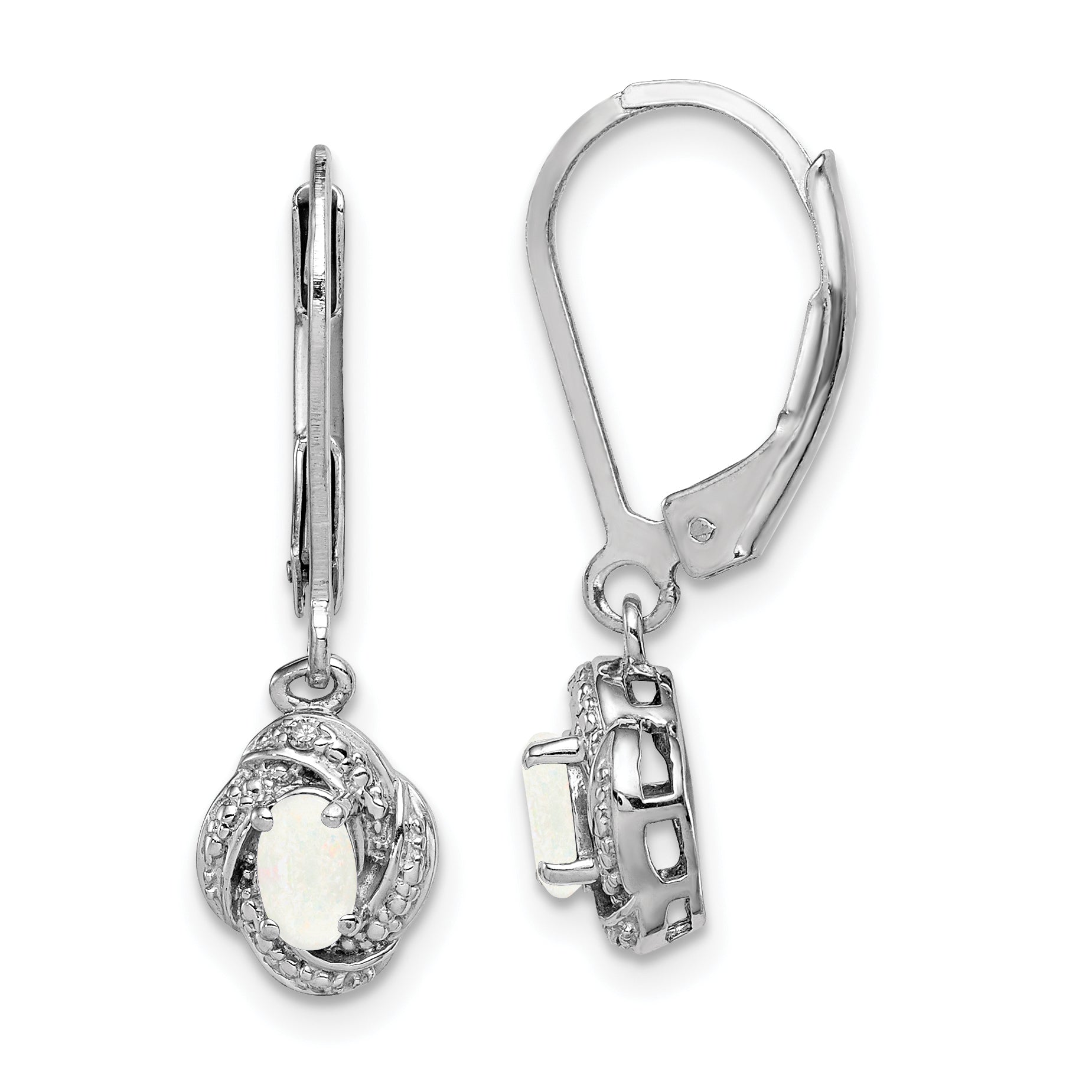 Sterling Silver Rhodium-Plated Diam. & Created Opal Earrings