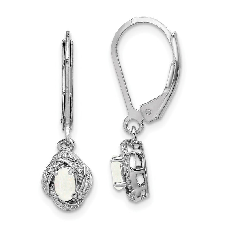 Sterling Silver Rhodium-Plated Diam. & Created Opal Earrings