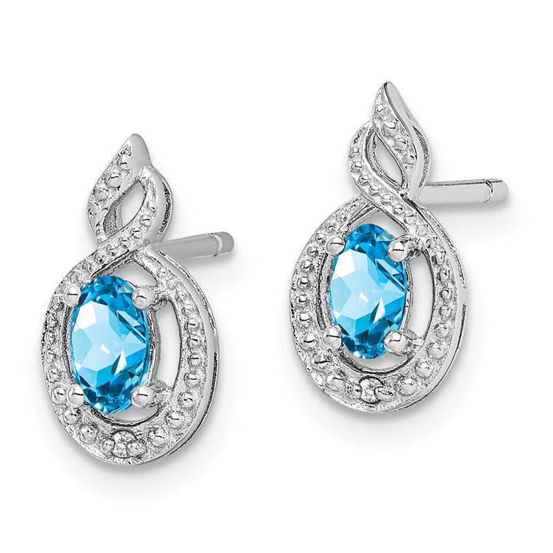 Sterling Silver Rhodium-Plated Light Swiss Blue Topaz & Diam. Earrings