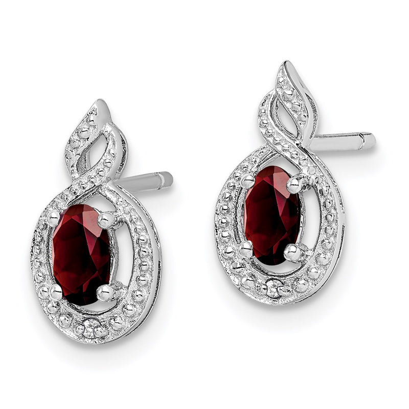 Sterling Silver Rhodium-Plated Garnet & Diam. Earrings