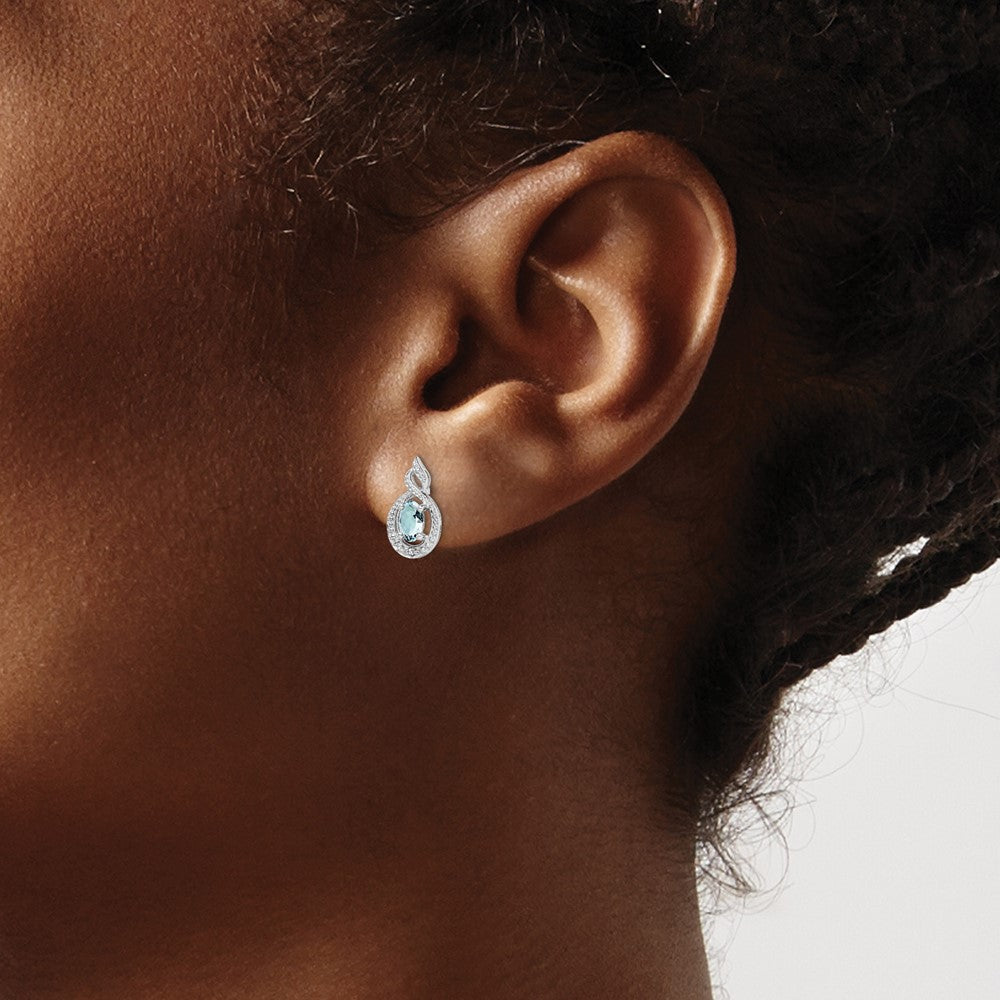 Sterling Silver Rhodium-Plated Aquamarine & Diam. Earrings
