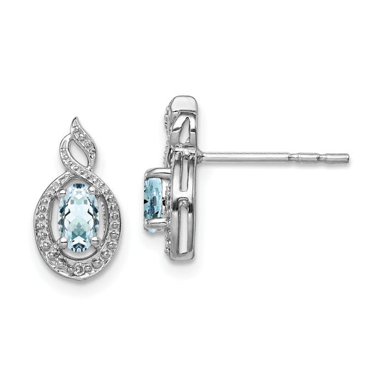 Sterling Silver Rhodium-Plated Aquamarine & Diam. Earrings