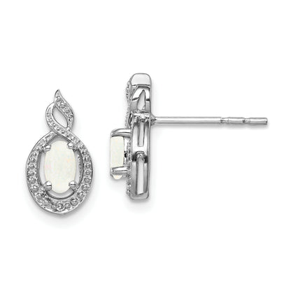 Sterling Silver Rhodium-Plated Created Opal & Diam. Earrings