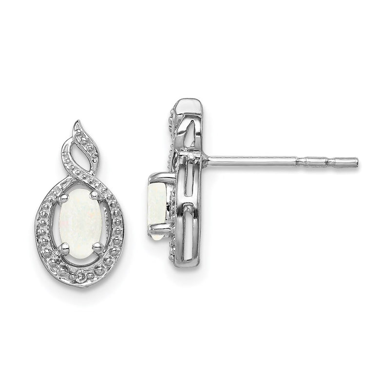 Sterling Silver Rhodium-Plated Created Opal & Diam. Earrings