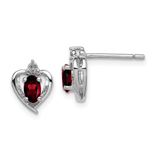 Sterling Silver Rhodium-Plated Garnet & Diam. Earrings