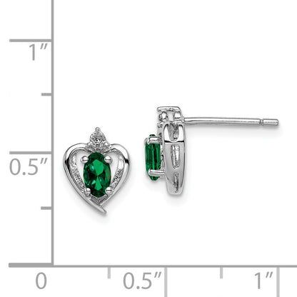 Sterling Silver Rhodium-Plated Created Emerald & Diam. Earrings