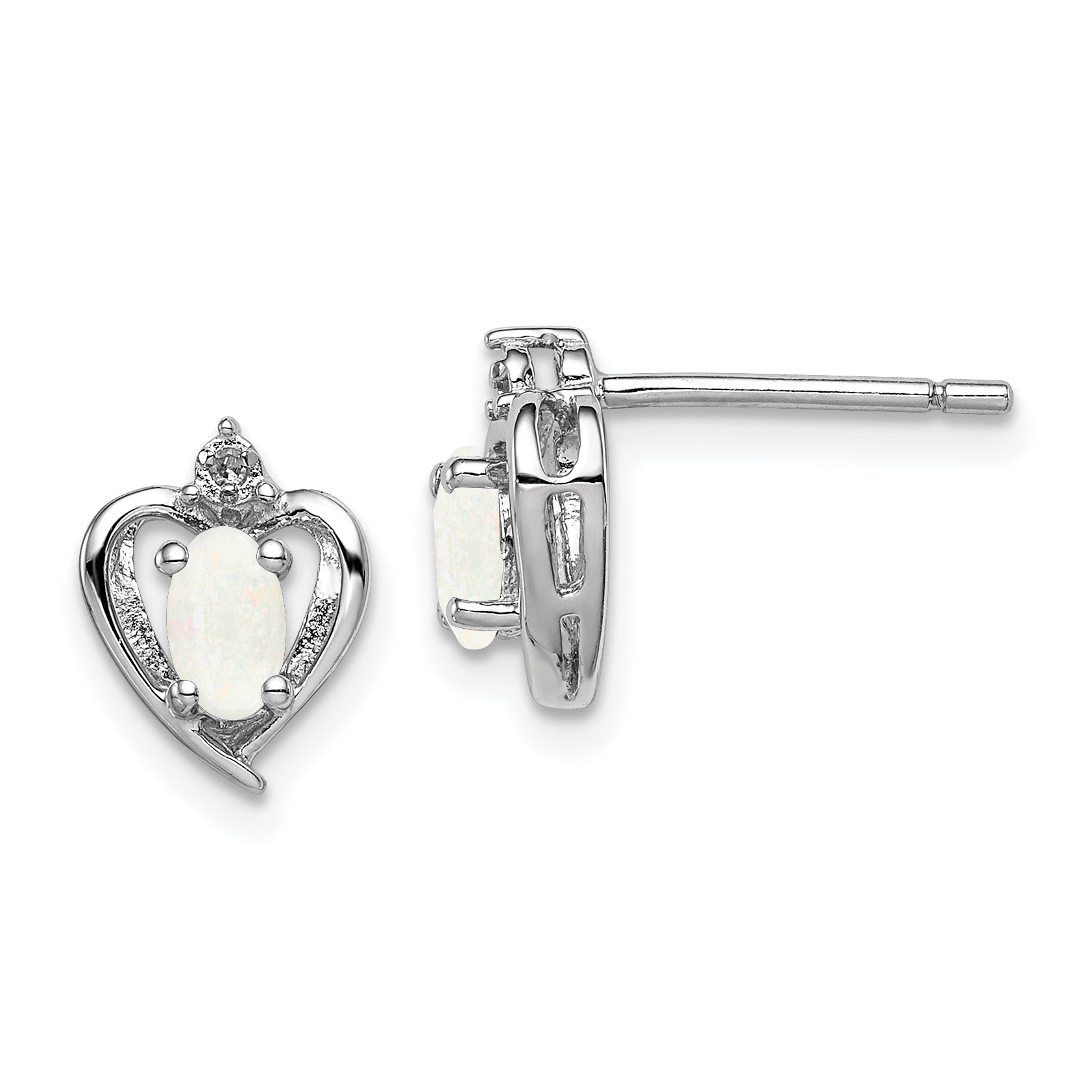 Sterling Silver Rhodium-Plated Created Opal & Diam. Earrings