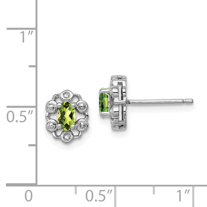 Sterling Silver Rhodium-Plated Peridot & Diam. Earrings