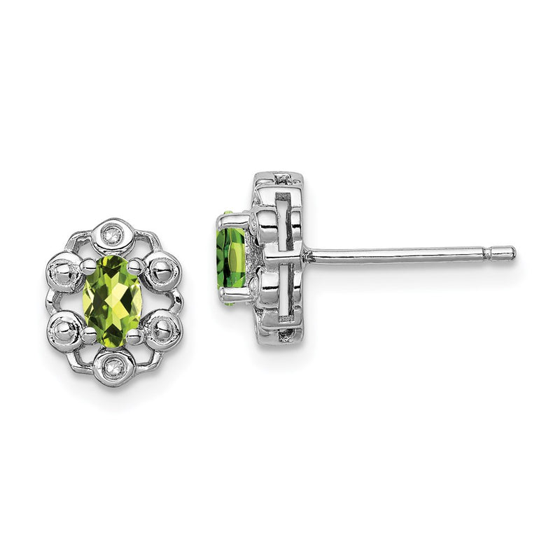 Sterling Silver Rhodium-Plated Peridot & Diam. Earrings