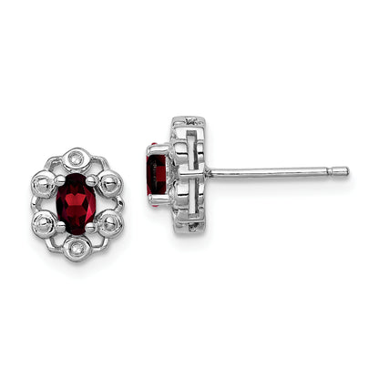 Sterling Silver Rhodium-Plated Garnet & Diam. Earrings