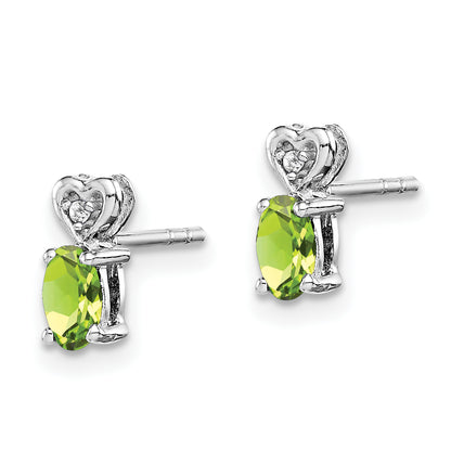 Sterling Silver Rhodium-Plated Peridot & Diam. Earrings