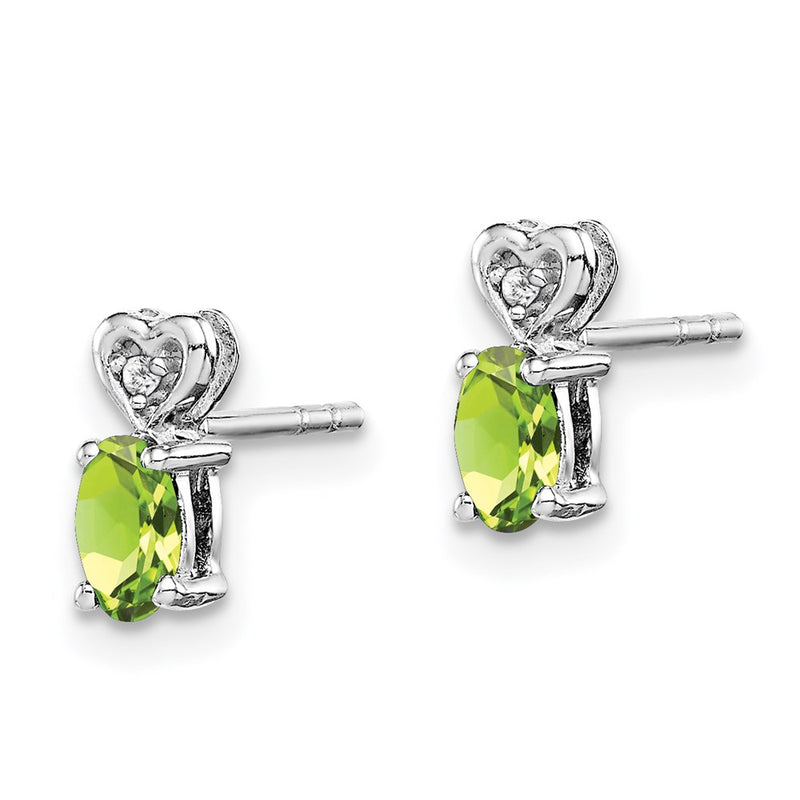 Sterling Silver Rhodium-Plated Peridot & Diam. Earrings