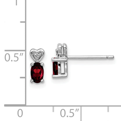 Sterling Silver Rhodium-Plated Garnet & Diam. Earrings