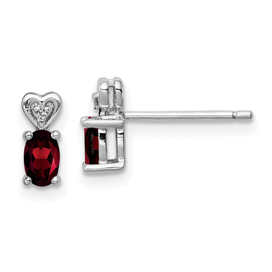 Sterling Silver Rhodium-Plated Garnet & Diam. Earrings