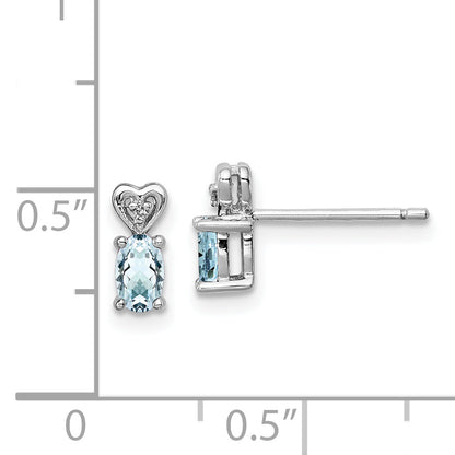 Sterling Silver Rhodium-Plated Aquamarine & Diam. Earrings
