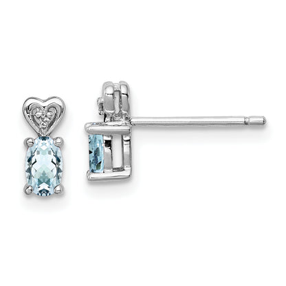 Sterling Silver Rhodium-Plated Aquamarine & Diam. Earrings