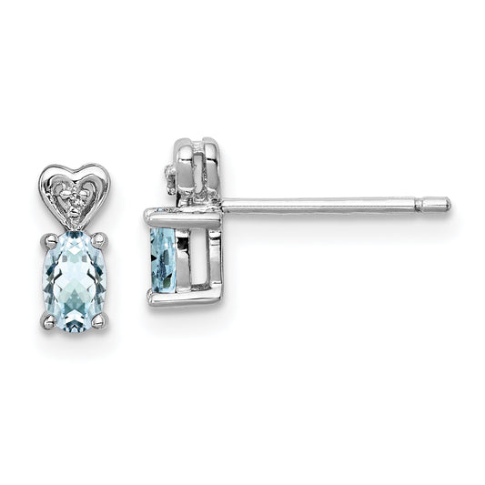 Sterling Silver Rhodium-Plated Aquamarine & Diam. Earrings