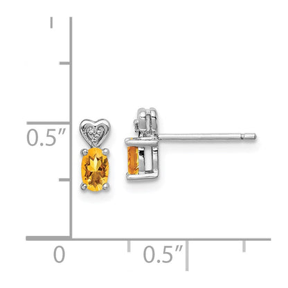 Sterling Silver Rhodium-Plated Citrine & Diam. Earrings