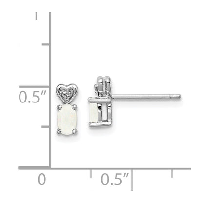 Sterling Silver Rhodium-Plated Created Opal & Diam. Earrings