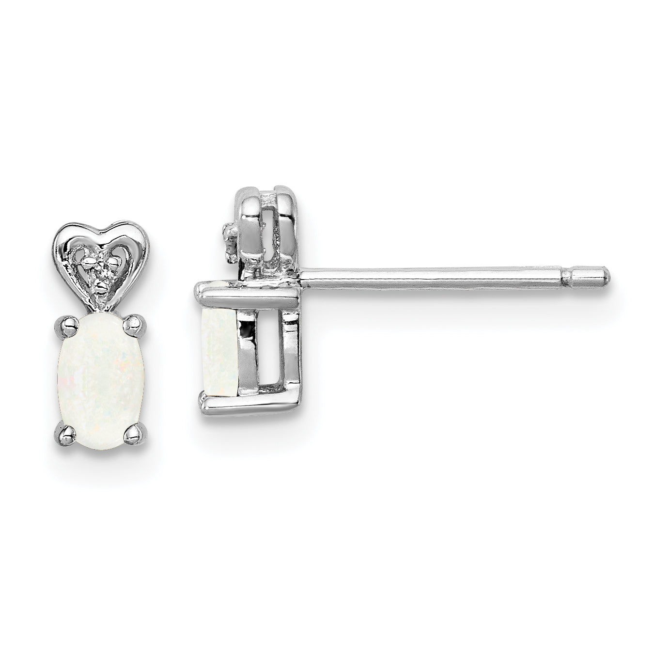 Sterling Silver Rhodium-Plated Created Opal & Diam. Earrings
