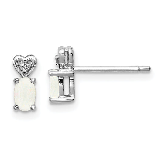 Sterling Silver Rhodium-Plated Created Opal & Diam. Earrings
