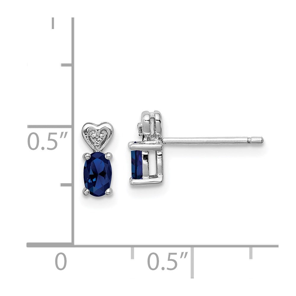 Sterling Silver Rhodium-Plated Created Sapphire & Diam. Earrings