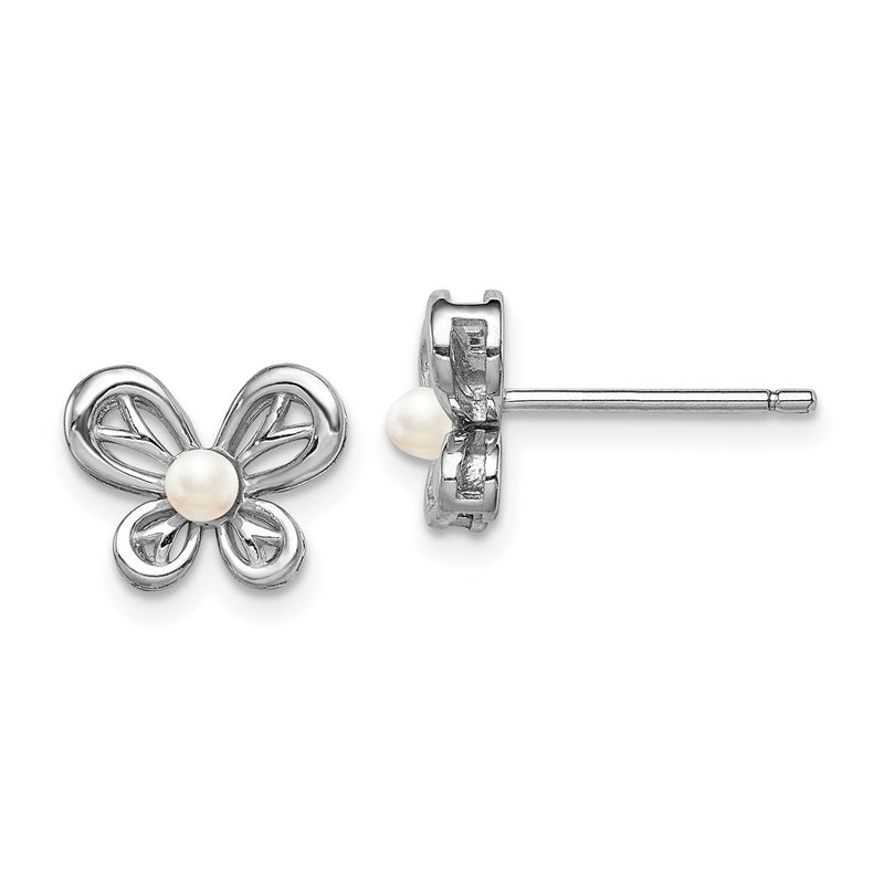 Sterling Silver Rhodium-Plated Fw Cultured Pearl Earrings