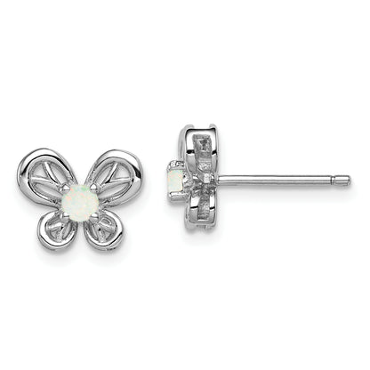 Sterling Silver Rhodium-Plated Created Opal Earrings