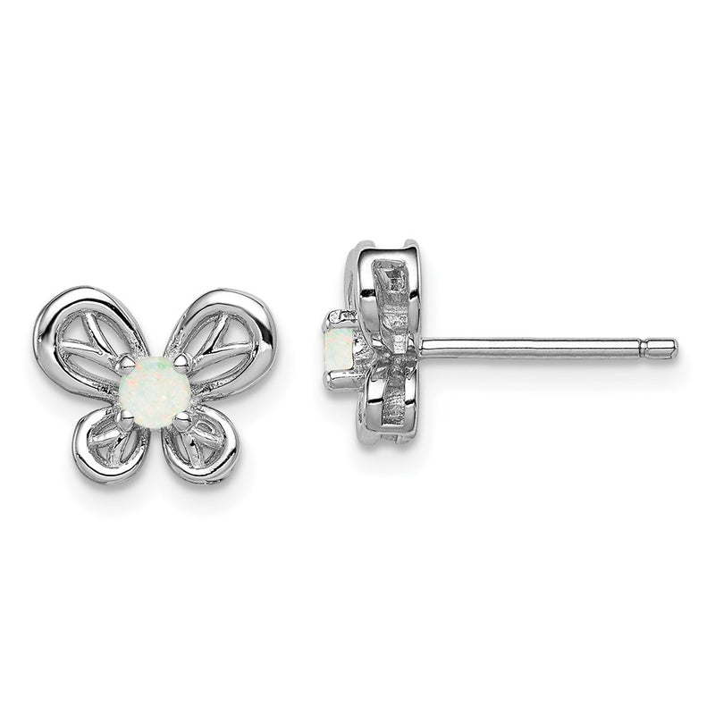 Sterling Silver Rhodium-Plated Created Opal Earrings