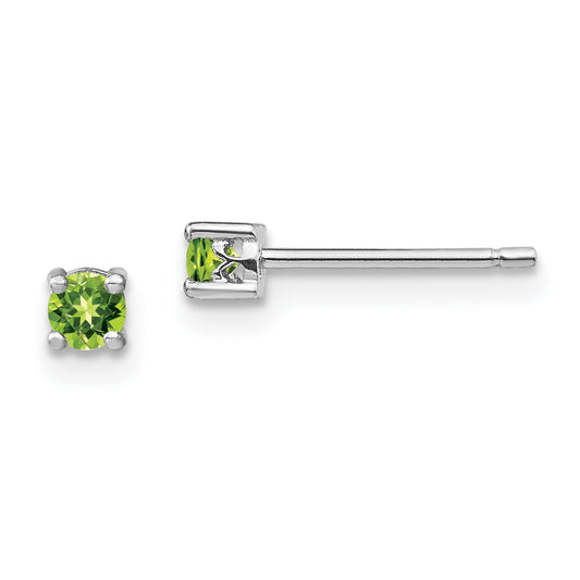 Sterling Silver Rhodium-Plated 3mm Round Peridot Post Earrings