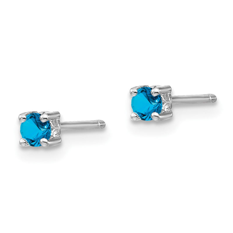 Sterling Silver Rhod-Pltd 3mm Round Swiss Blue Topaz Post Earrings