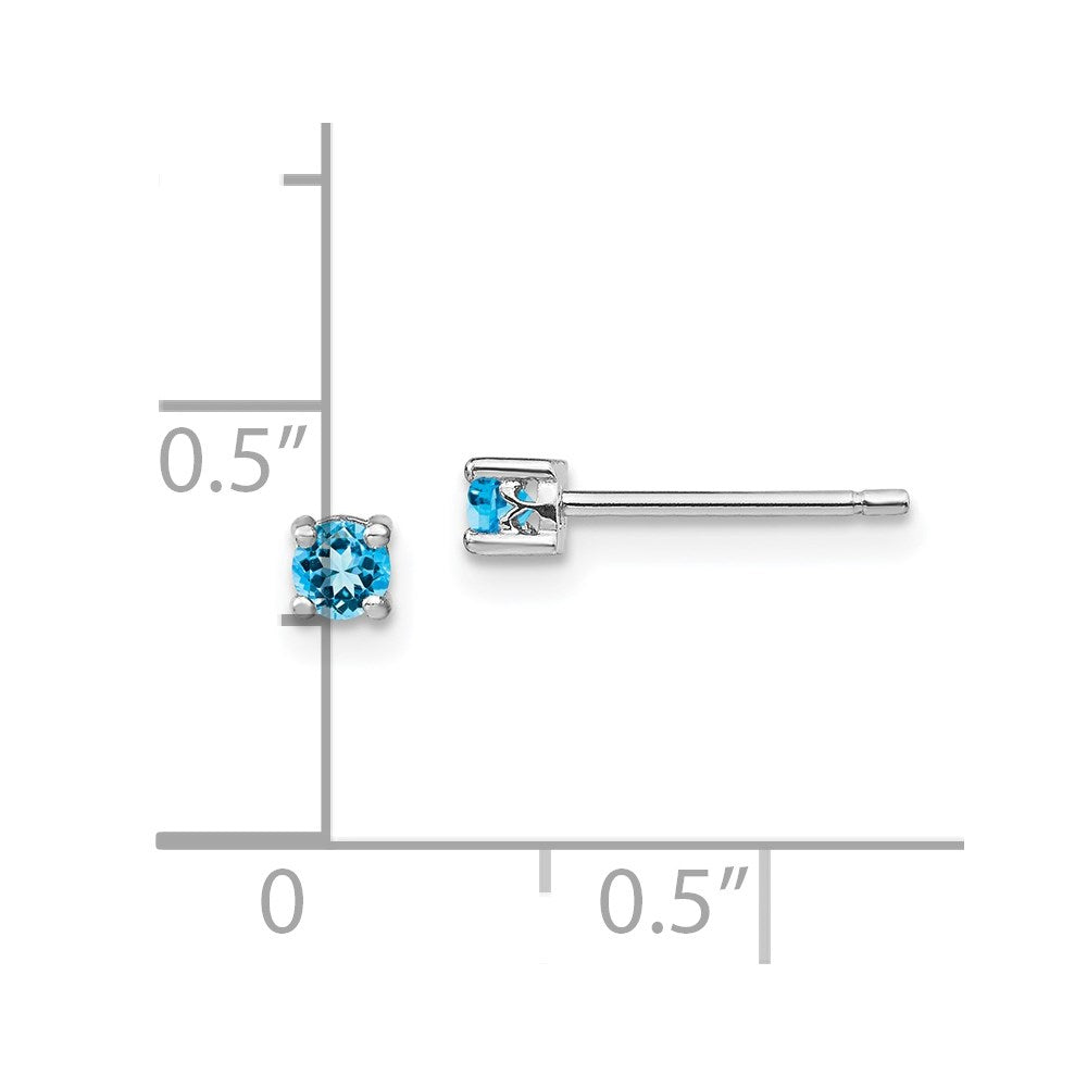 Sterling Silver Rhod-Pltd 3mm Round Swiss Blue Topaz Post Earrings