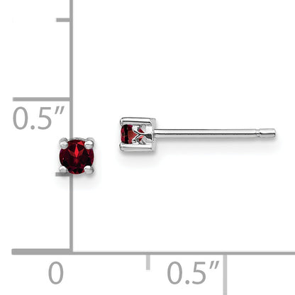 Sterling Silver Rhodium-Plated 3mm Round Garnet Post Earrings