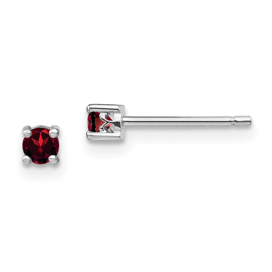 Sterling Silver Rhodium-Plated 3mm Round Garnet Post Earrings
