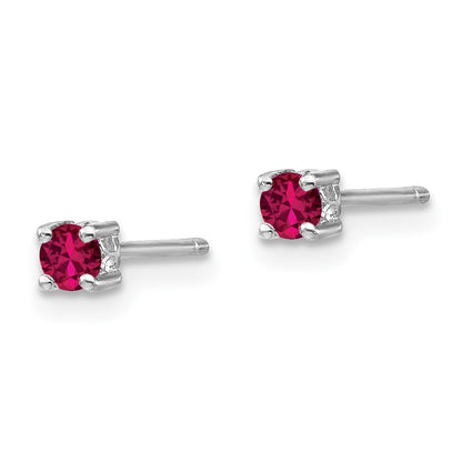 Sterling Silver Rhodium-Plated 3mm Round Created Ruby Post Earrings