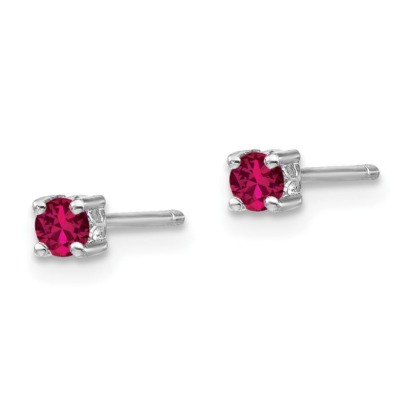 Sterling Silver Rhodium-Plated 3mm Round Created Ruby Post Earrings