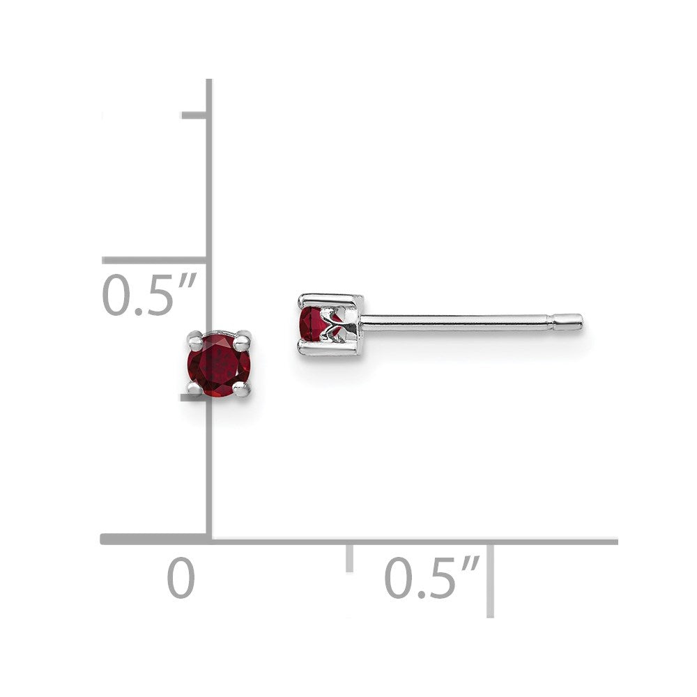 Sterling Silver Rhodium-Plated 3mm Round Created Ruby Post Earrings