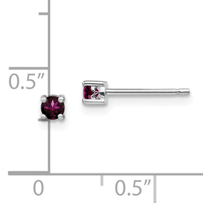 Sterling Silver Rhod-Pltd 3mm Round Rhodolite Garnet Post Earrings