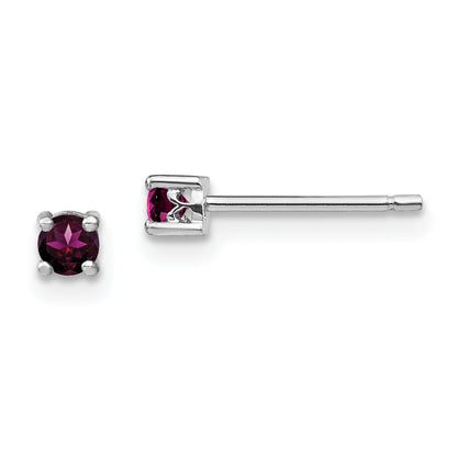 Sterling Silver Rhod-Pltd 3mm Round Rhodolite Garnet Post Earrings
