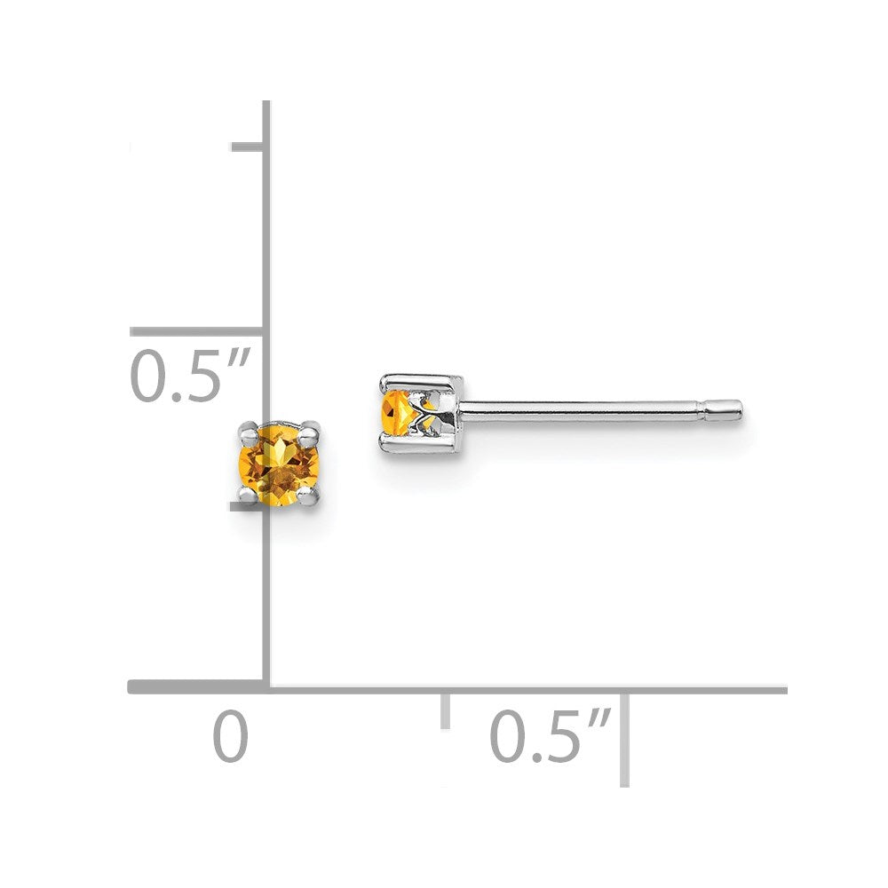 Sterling Silver Rhodium-Plated 3mm Round Citrine Post Earrings